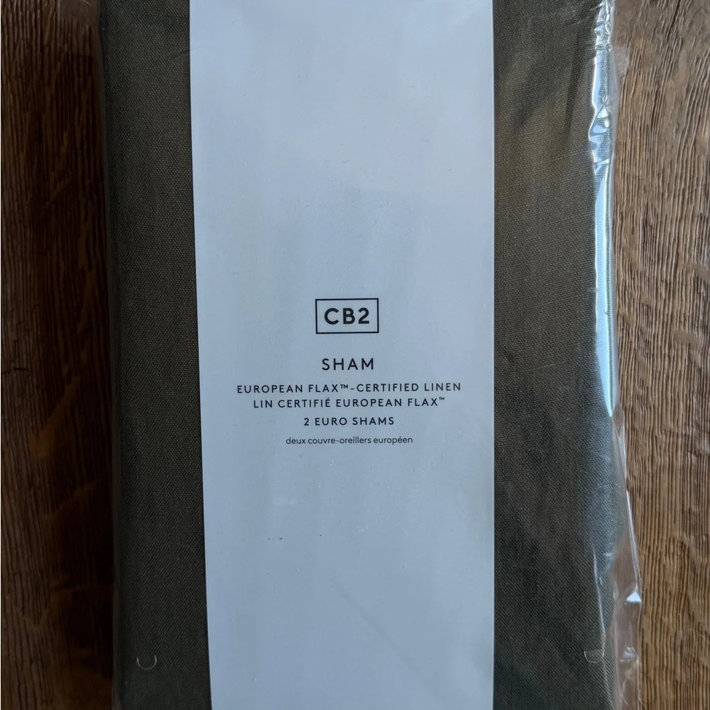 CB2 European Flax Linen Euro Pillow Shams Set of 2 Forest Green NIP